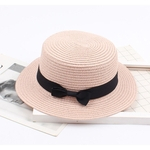 Ficha técnica e caractérísticas do produto Mulheres Moda Straw Hat Retro bowknot Flat Top Hat Pára-sol Praia Chapéu do verão