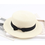 Ficha técnica e caractérísticas do produto TS Mulheres Moda Straw Hat Retro bowknot Flat Top Hat Pára-sol Praia Chapéu do verão