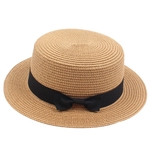 Ficha técnica e caractérísticas do produto Chapéu Mulheres Moda Straw Hat Retro bowknot Flat Top Hat Pára-sol Praia Chapéu do verão