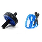 Roda Rolinho de Exercícios Abdominal + Corda de Pular Azul